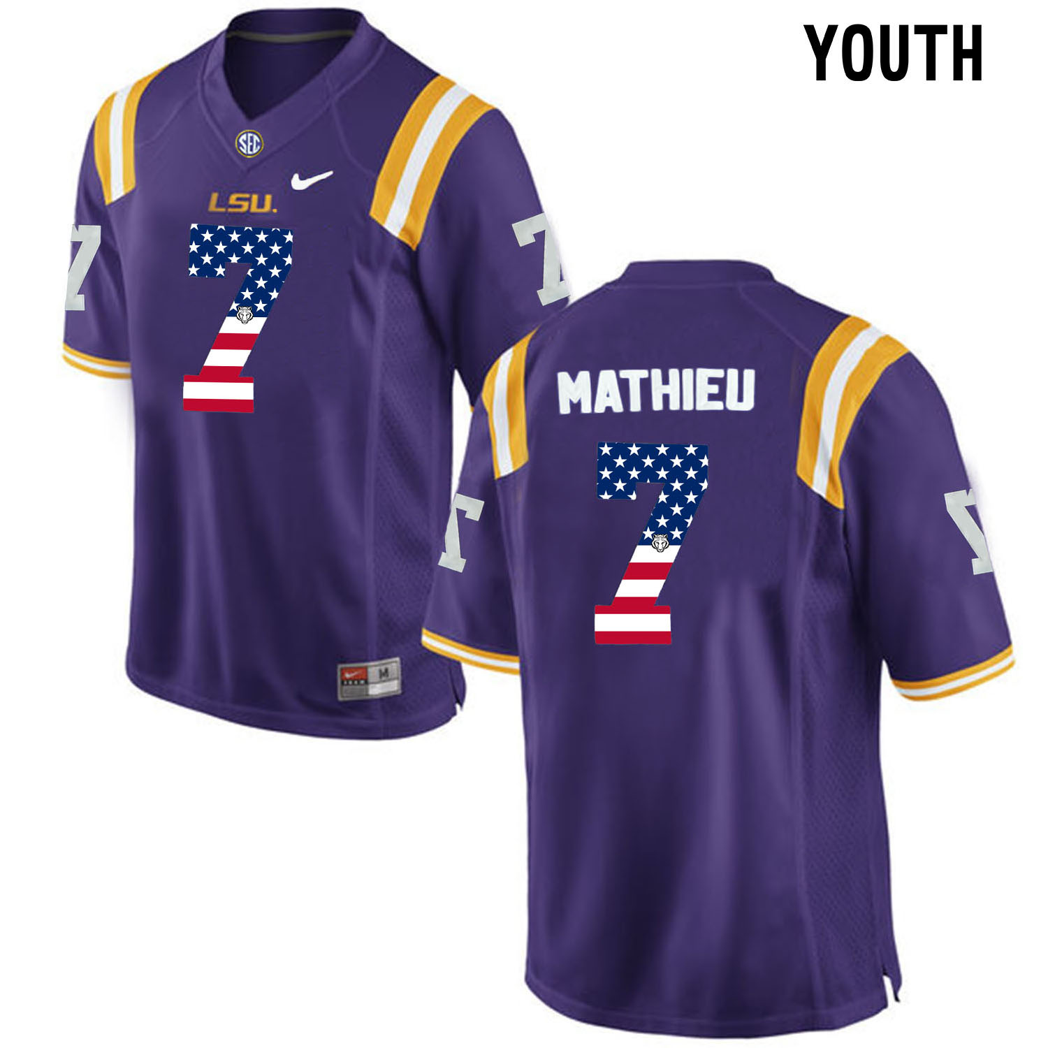 US Flag Fashion Youth LSU Tigers Tryann Mathieu #7 College Football Limited Jersey  Purple